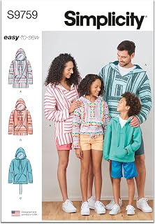 Simplicity S9759 Pullover Hoodie Sewing Pattern for Children, Teens & Adults, Sizes XS-L & XS-XL