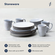 Nosse with Bordo Stoneware 16 Piece Dinnerware Set by Fortessa – Service for 4, Stoneware, Stone, Pack of 16, Model 16PPS.BORDO.ST