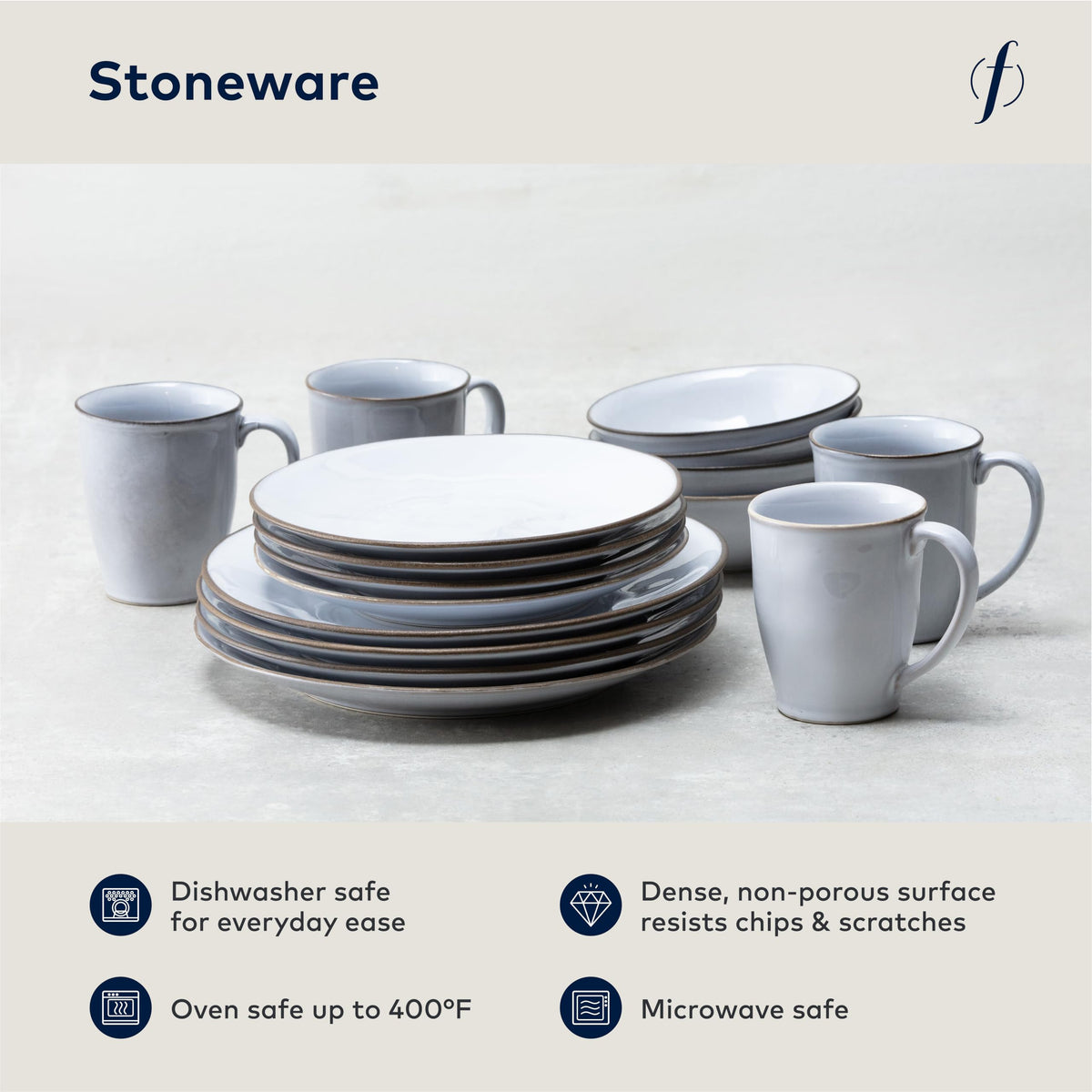 Nosse with Bordo Stoneware 16 Piece Dinnerware Set by Fortessa – Service for 4, Stoneware, Stone, Pack of 16, Model 16PPS.BORDO.ST