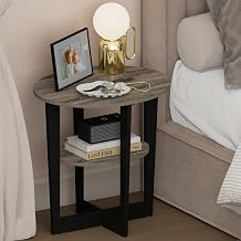 Furinno TIDUR 2-Tier Oval Night Stand with Open Shelf, Columbia Walnut