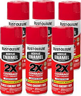 Rust-Oleum Acrylic Enamel 2X Spray Paint, Gloss Cherry Red | 2X Coverage | Paint & Primer | Bonds to Metal, Plastic & Wood | Any-Angle Spray | Fast Dry | 6 Pack
