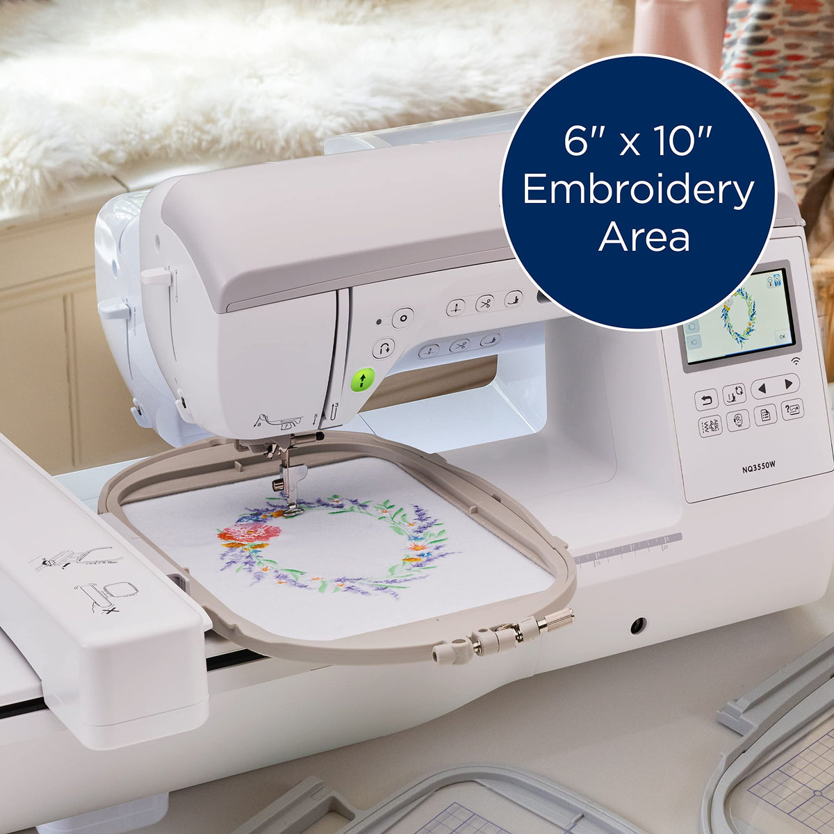 Innov-ís Sewing and Embroidery Machine with Wireless Capability by Brother – Metal, White, Model NQ3550W