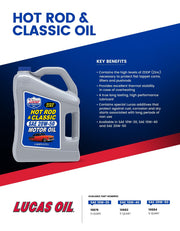 Hot Rod & Classic Car SAE 10W-40 Motor Oil - 5 Quart by Lucas Oil – Pack of 1, Blend, Multi, Model 10683