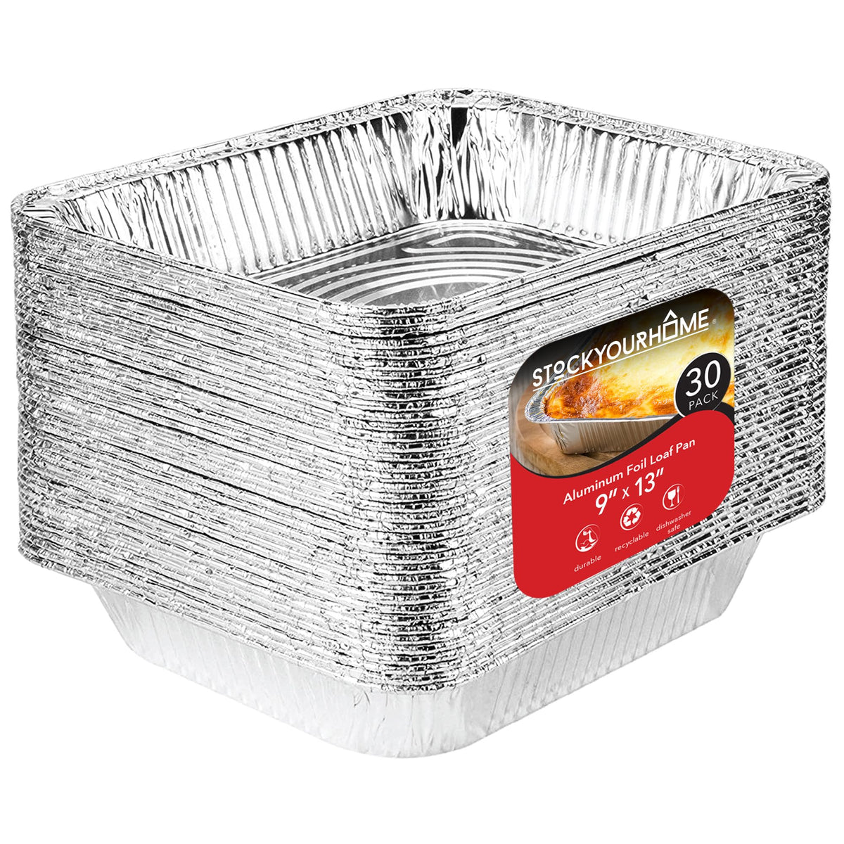 Aluminum Pans 9x13 Disposable Foil Pans (30 Pack) - Half Size Steam Table Deep Trays - Tin Foil Pans Great for Cooking by Stock Your Home – 1 Pack Pack of 30, 9.0 kilograms
