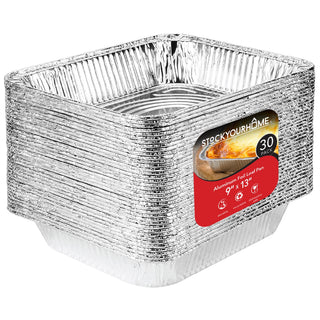 Aluminum Pans 9x13 Disposable Foil Pans (30 Pack) - Half Size Steam Table Deep Trays - Tin Foil Pans Great for Cooking by Stock Your Home – 1 Pack Pack of 30, 9.0 kilograms