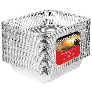 Aluminum Pans 9x13 Disposable Foil Pans (30 Pack) - Half Size Steam Table Deep Trays - Tin Foil Pans Great for Cooking by Stock Your Home – 1 Pack Pack of 30, 9.0 kilograms