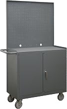 Durham 2210A-PB-LU-95 Mobile Workstation Lockable Storage Compartment and Peg Board Panel, 32 Hook-On Bins, 36" Wide, 1200 lb Capacity