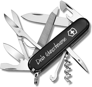 Victorinox Taschenmesser Mountaineer mit Wunsch Druck auf der Schale I Geschenk für Männer Frauen I zum Geburtstag I Schweizer Taschenmesser personalisiert mit 18 Funktionen 1.3743