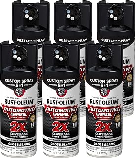Rust-Oleum 2X Automotive Enamel 5-in-1 Spray Paint, Gloss Black | Fast Dry, Adjustable Custom Spray Dial, Multi Surface (Metal, Wood, Plastic and More), Any Angle, Ultimate Coverage, 6 Pack