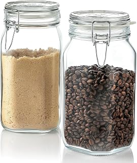 Bormioli Rocco Fido Glass Jars, 50.75 Oz - Clear, Set of 2 | Airtight Glass Storage Containers with Clamp Lids, Reusable Food Canisters for Flour, Pasta, Candy & Pantry Organization