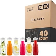 Plastic Juice Carafes with Lids 32 oz (40 Pack) by Stock Your Home – 32 Ounces Pack of 40, 32.0 fluid_ounces, Plastic, Clear, Pack of 40