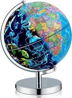 Goplus Illuminated Globes of The World with Stand, 9’’ Rotating 3 in 1 World Globe w/Constellation Stars, LED Night Light, Geography Globe for Office, Decorative