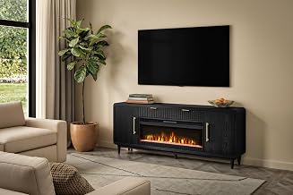 Martin Furniture 80" Modern Fireplace Console, Entertainment Storage, TV Stand, Fully Assembed, Black