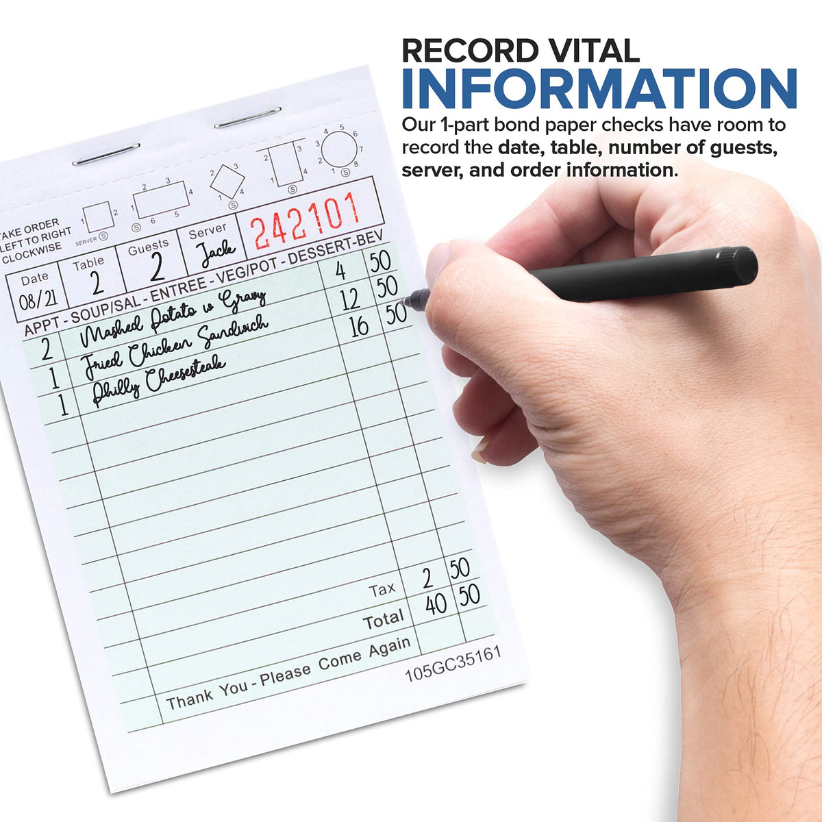 3.25 x 5.125 Mini Guest Check Pads (10 Pack) - Small Detachable Checks - 1 Part Green Paper Guest Check Pads - Small Server Notepads & Waitress Order Pads - Check Pads for Diners
