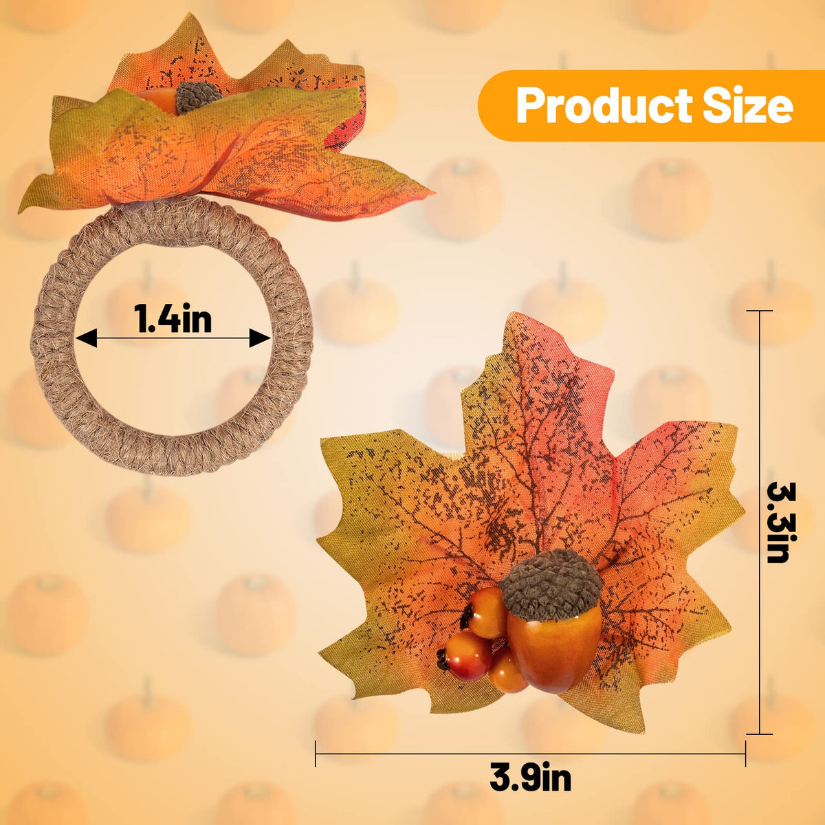 Alphatool Thanksgiving Napkin Rings, Maple Leaf Acorn Design, Set of 12
