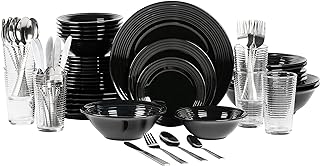 10 Strawberry Street Nova Black Round 62-Piece Dinnerware Set, Service for 6