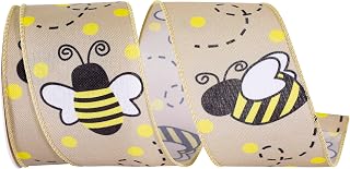 Reliant Ribbon 94159W-750-40F Jumbo Bee Linen Wired Edge Ribbon, 2-1/2 Inch X 10 Yards, Natural