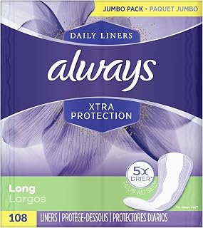 Always Xtra Protection Daily Liners, Long, 108 Count, Pack of 4 (Total 432 Count)