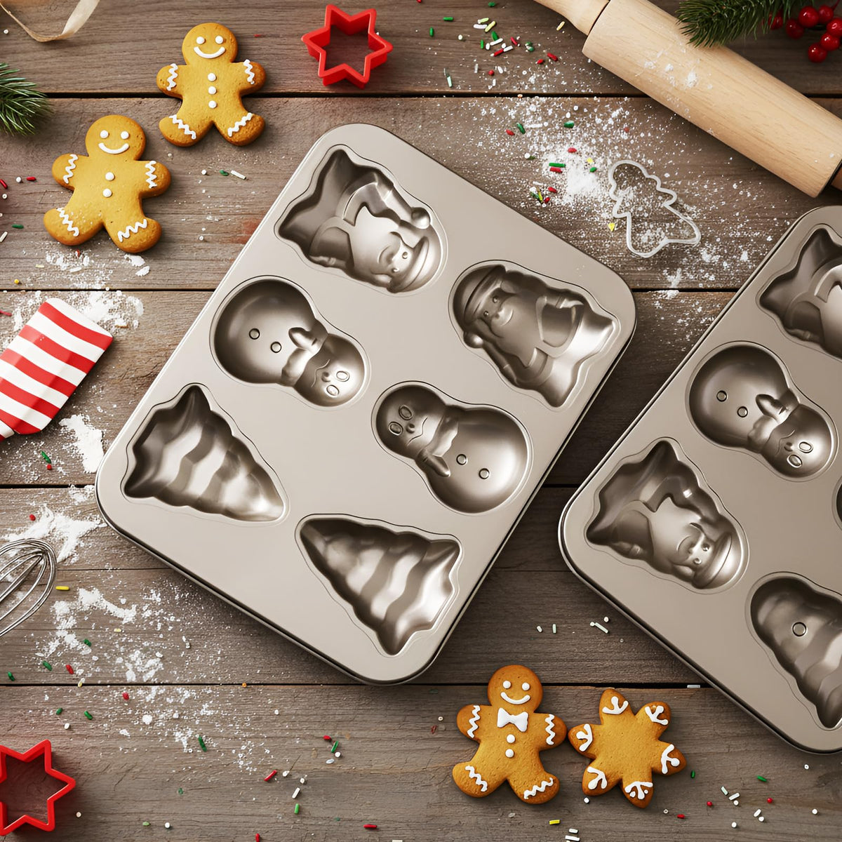 Blushtier Christmas Cake Pan, Aluminum Fluted Mold, Gold 2 Pack