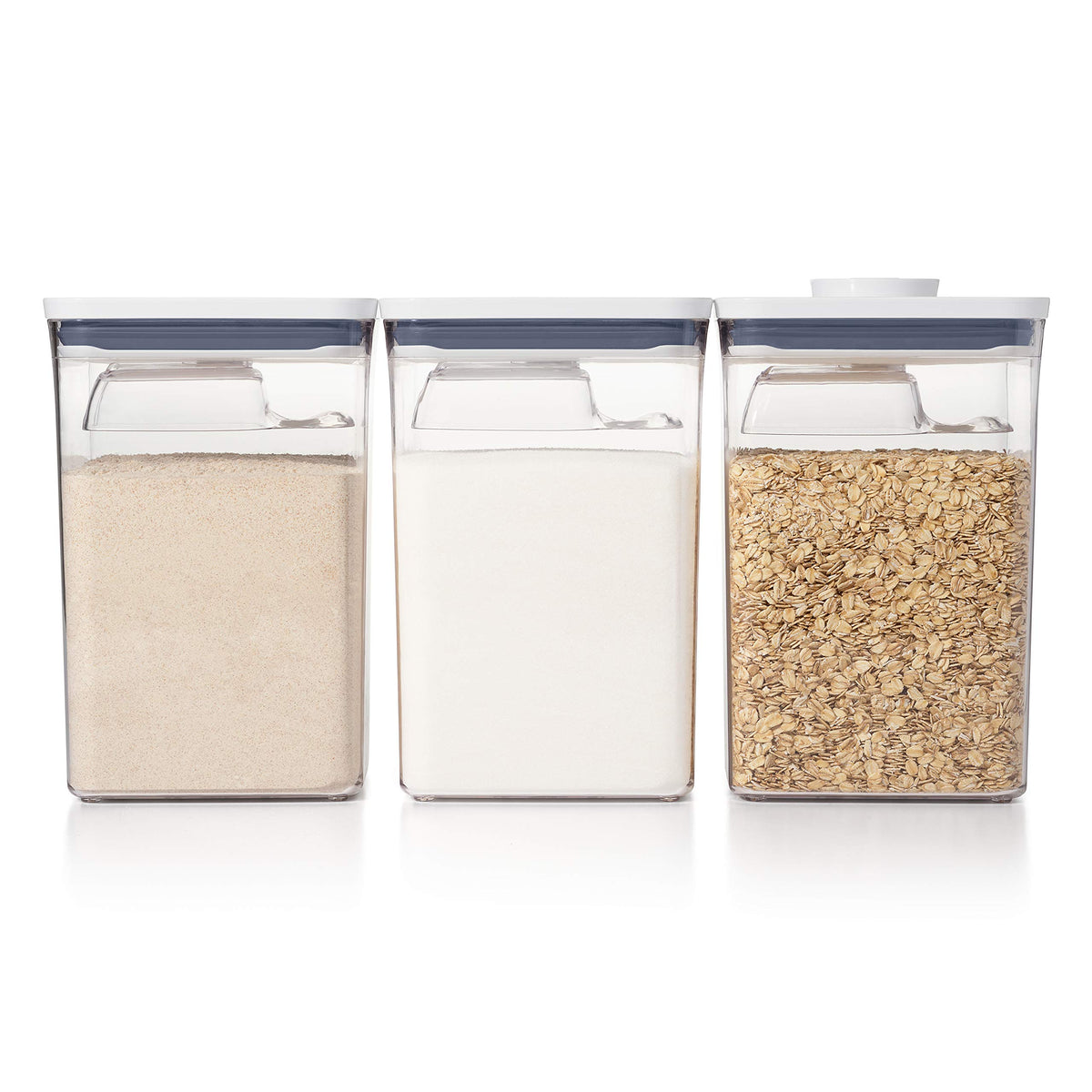 Good Grips 6 Piece(3 Containers & 3 Scoops) Large Canister Set with Scoops by OXO – 4.4 quarts, Plastic, White