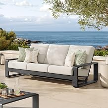 Modway Lirienne Aluminum Outdoor Sofa in Cream Gray - Weather-Resistant Modern 3-Seater Patio Couch with Removable Cushions