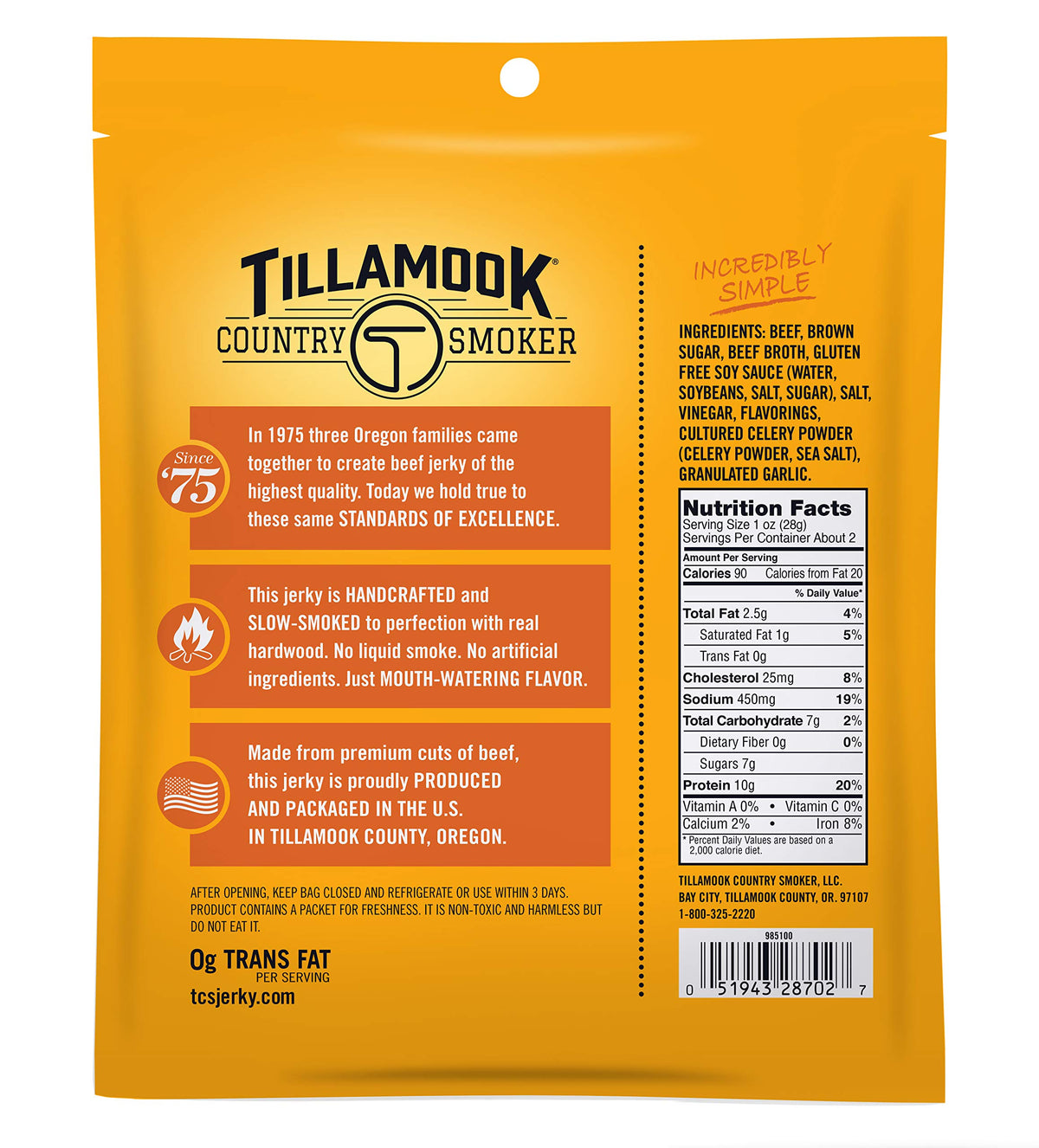 TILLAMOOK COUNTRY SMOKER Teriyaki / 2.5 Ounce (Pack of 2) / 1 Jerky