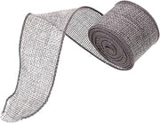 4cm Grey Linen-Like Wired Decorative Ribbon Roll 5 Yards for Christmas DIY Crafts, Wrapping, Floral Arrangement, Party Decoration