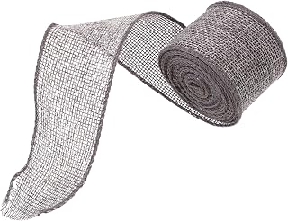 4cm Grey Linen-Like Wired Decorative Ribbon Roll 5 Yards for Christmas DIY Crafts, Wrapping, Floral Arrangement, Party Decoration