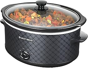 West Bend Slow Cooker 6-Quart Manual Crockery Style with Dishwasher Safe Oval Ceramic Crockpot and Glass Lid Two Temperature Settings Plus Keep Warm, 330-Watts, Black