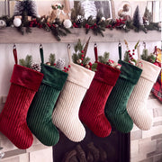Teyva Daily Christmas Stockings, 19 Inch Velvet Quilted, Red Beige Green Set of 6