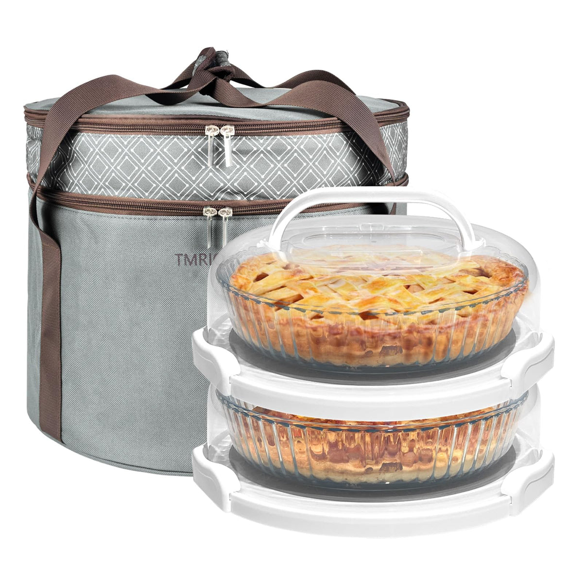 Tmrioplep Pie Carrier with Lid and Handle, 12 Inch, 2 Pack, Grey