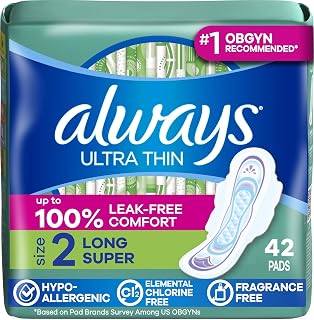 Always Ultra Thin Pads with Wings, Size 2, Long Super, 42 Count