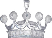 Sterling Silver King Crown Charm Pendant Necklace Diamond Cut Finish with Chain