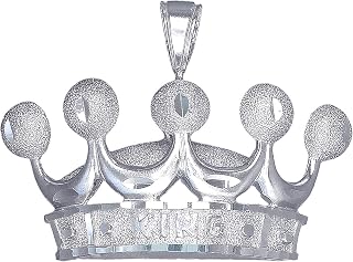 Sterling Silver King Crown Charm Pendant Necklace Diamond Cut Finish with Chain