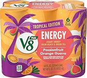 V8 Energy Passionfruit Orange Guava Energy Drink, 6 Count 8 Fl Oz
