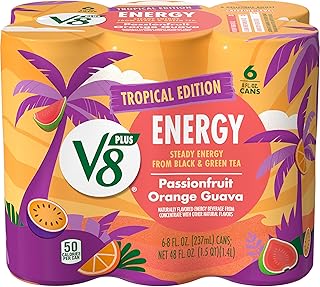 V8 Energy Passionfruit Orange Guava Energy Drink, 6 Count 8 Fl Oz