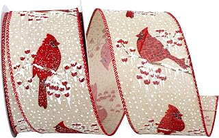 Reliant Ribbon Cardinal Snow Linen Wired Edge Ribbon, 2-1/2 Inch X 10 Yards, Natural