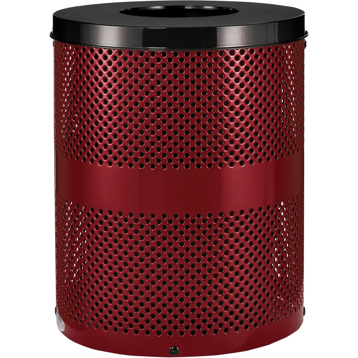 Outdoor Perforated Steel Trash Can with Flat Lid by Global Industrial – Steel, Red, Model 261925RD