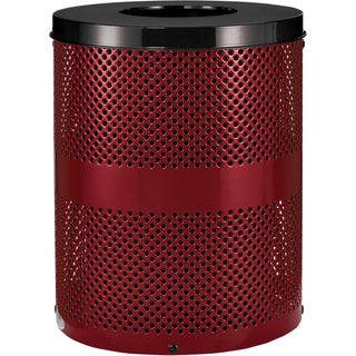 Outdoor Perforated Steel Trash Can with Flat Lid by Global Industrial – Steel, Red, Model 261925RD