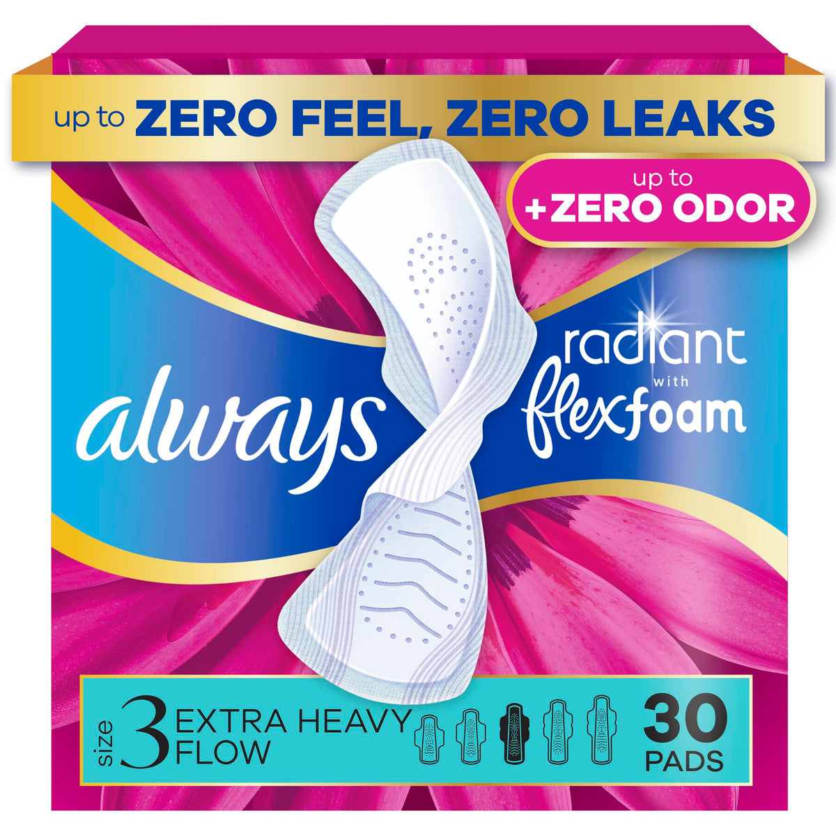 Feminine Pads for Women by Always – Extra Heavy (Size 3), Cotton, Model Radiant