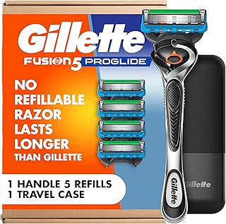 Gillette Fusion5 Proglide Razor for Men, 5-Blade, 1 Razor Handle, 5 Blade Refills, with Travel Case