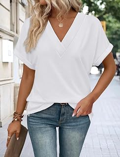 Womens Summer Tops Short Dolman Sleeve Shirts 2026 Fashion V Neck Outfits Clothes