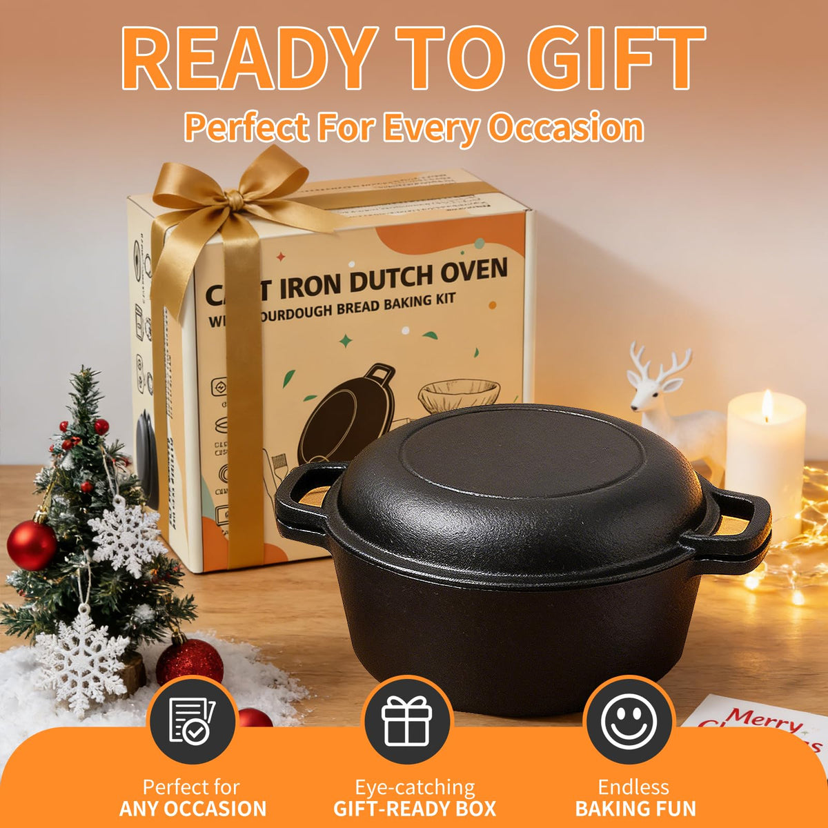 Asderote Cast Iron Dutch Oven Set, 5 Quart, With Bread Baking Tools