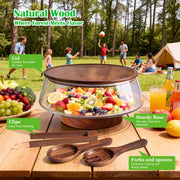 Airsent Glass Serving Bowl with Lid, 5-Quart Capacity, Clear with Wood Base