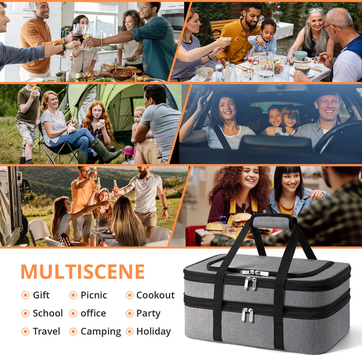 Miaojie Insulated Casserole Carrier, Double Layer Expandable, Gray