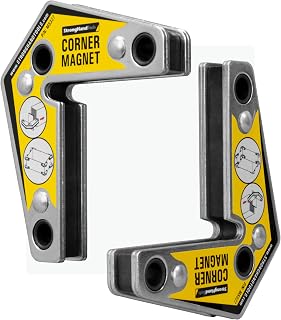 Magnetic Corner Squares, (Twin Pack), 12°, 90° & 60° Angle Setting, Max Pull Force: 30 lbs, Low Profile, 3-1/4 x 3-3/4 x 5/8″, MST327, Strong Hand Tools, Yellow, 3.25-Inch x 3.75-Inch