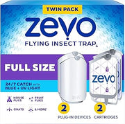 ZEVO Flying Insect Trap for Fruit Flies & Gnats, 2 Plug-in Bases, 2 Refills | Catches Fruit Flies & Gnats Near Fruit Bowls & Trash Bins, Spray-Free, Odor-Free, Blue & UV Light Trap, Safe for Kids & Pets*