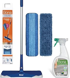 Bundle of Bona Premium Sweep & Clean Mop for Multi-Surface Floors + Stone Tile and Laminate Floor Cleaner
