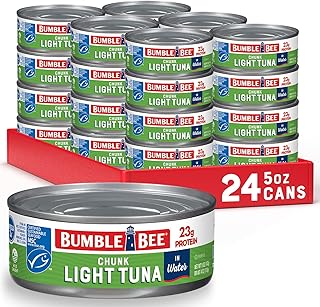 Bumble Bee Chunk Light Tuna in Water, 5 oz (Pack of 24) | Wild Caught Tuna, 23g Protein per Can, MSC Certified Sustainable Seafood, Non-GMO, Gluten Free, Kosher