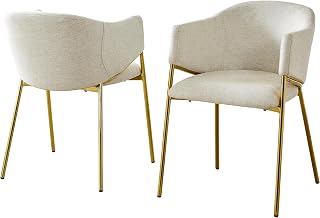 Furniture Gray Linen Fabric Side Chairs with Gold Chrome Base (Beige/Gold)